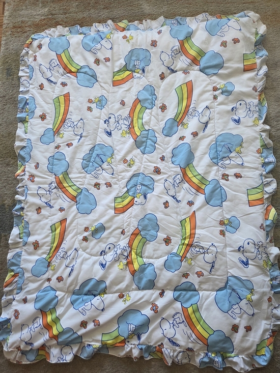 Snoopy Other - Baby Blanket - Rainbow Cloud Print in Blue & White